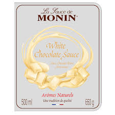 La Sauce de Monin white chocolate sauce packaging on a white background