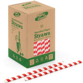 Box of red and white striped straws