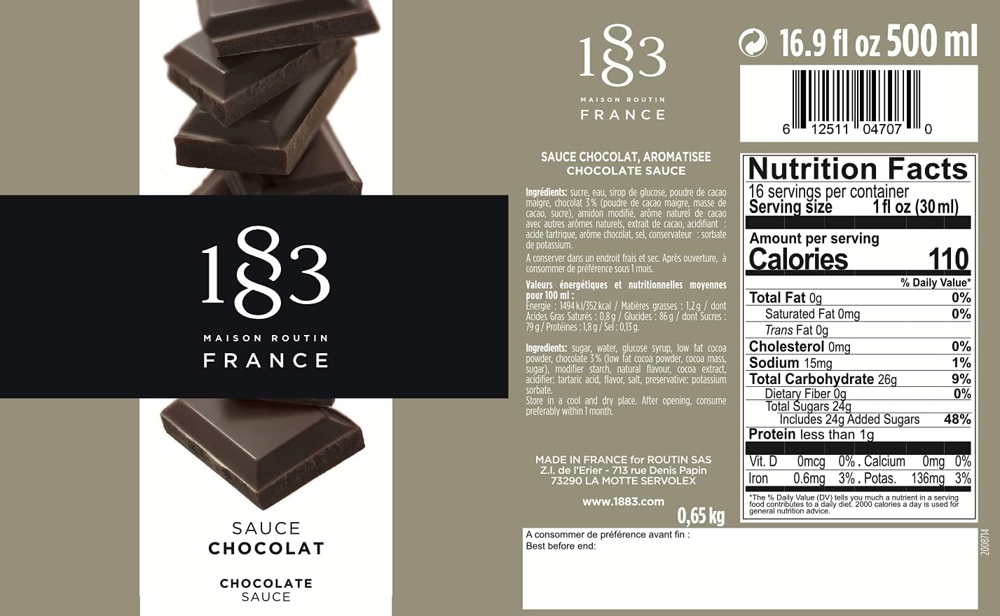 1883 Maison Routin Chocolate Sauce (500ml)
