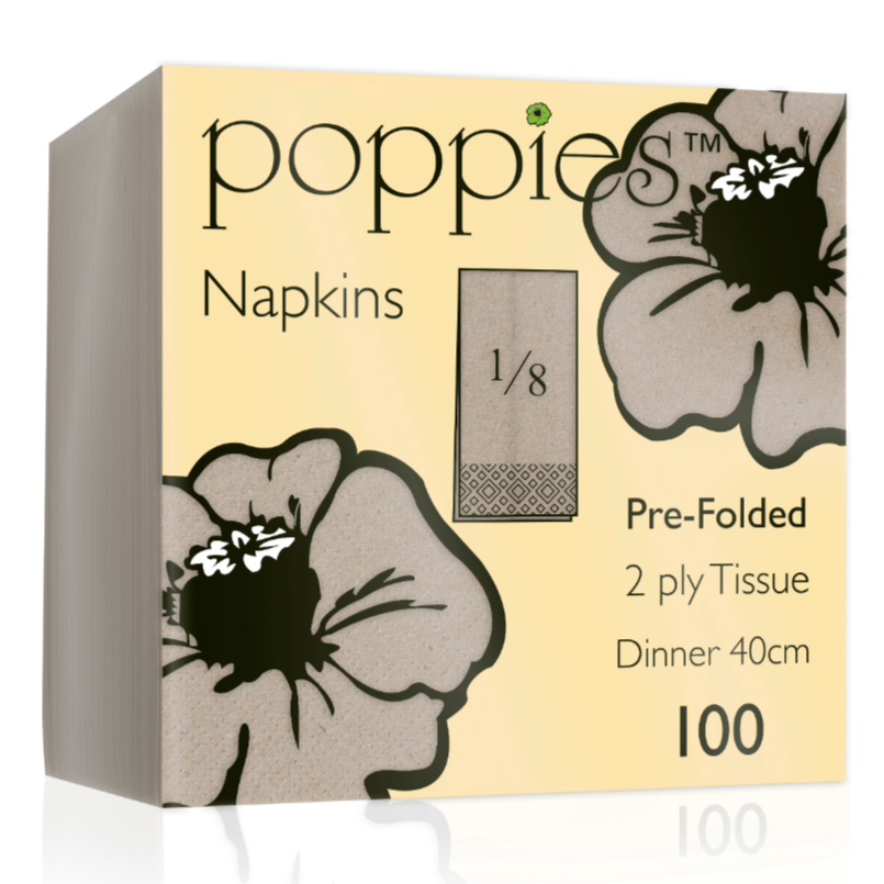 2 Ply Napkin - Unbleached 40x40cm 8 Fold (100)