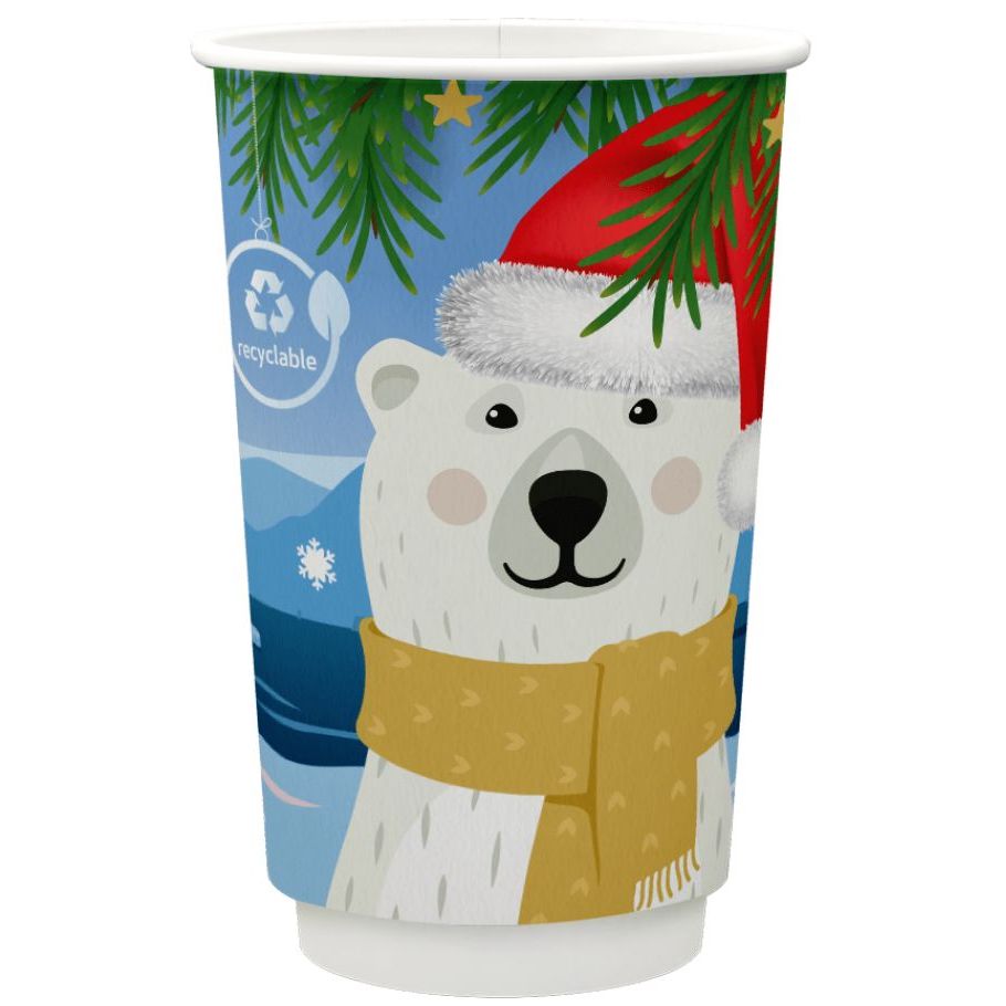 8oz Polar Bear Double Wall Compostable Xmas Cups