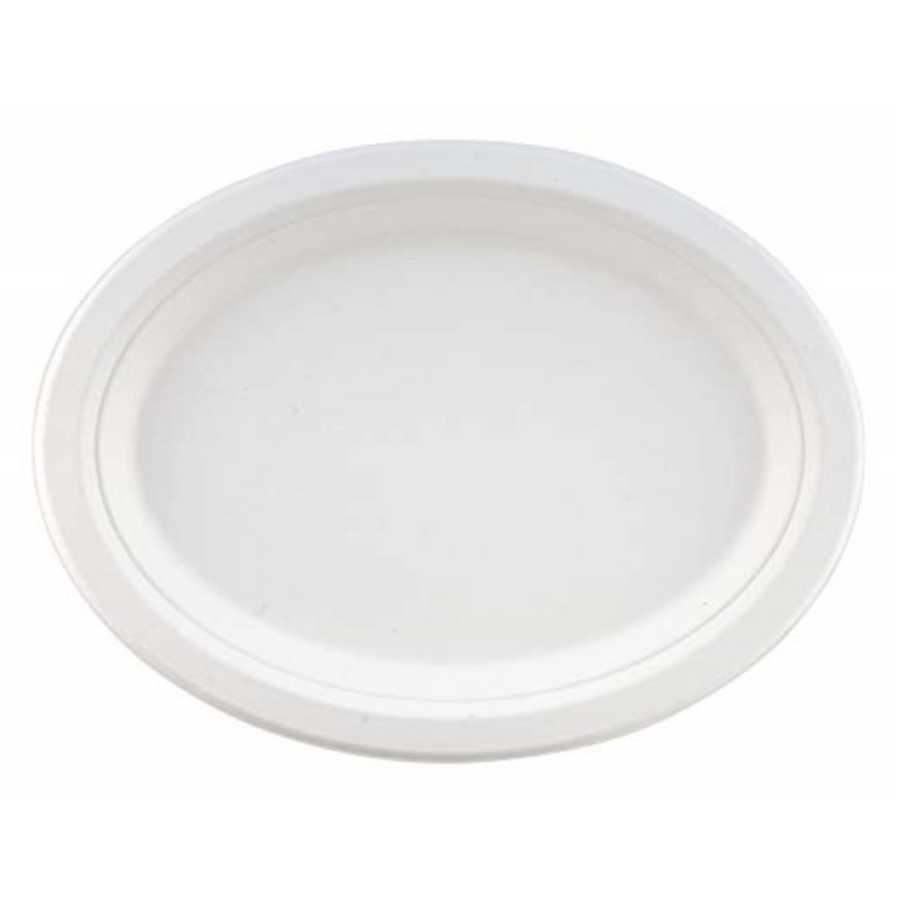 Bagasse Sugarcane Biodegradable Compostable Oval 10" x 12" Plates (125)