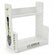A white wooden display stand with two tiers, featuring printed branding for Clipper on the front and side panels with a decorative olive branch illustration.