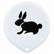 A white oval-shaped plastic accessory with a small hole at the bottom and a black rabbit silhouette printed in the center, shown on a plain white background.