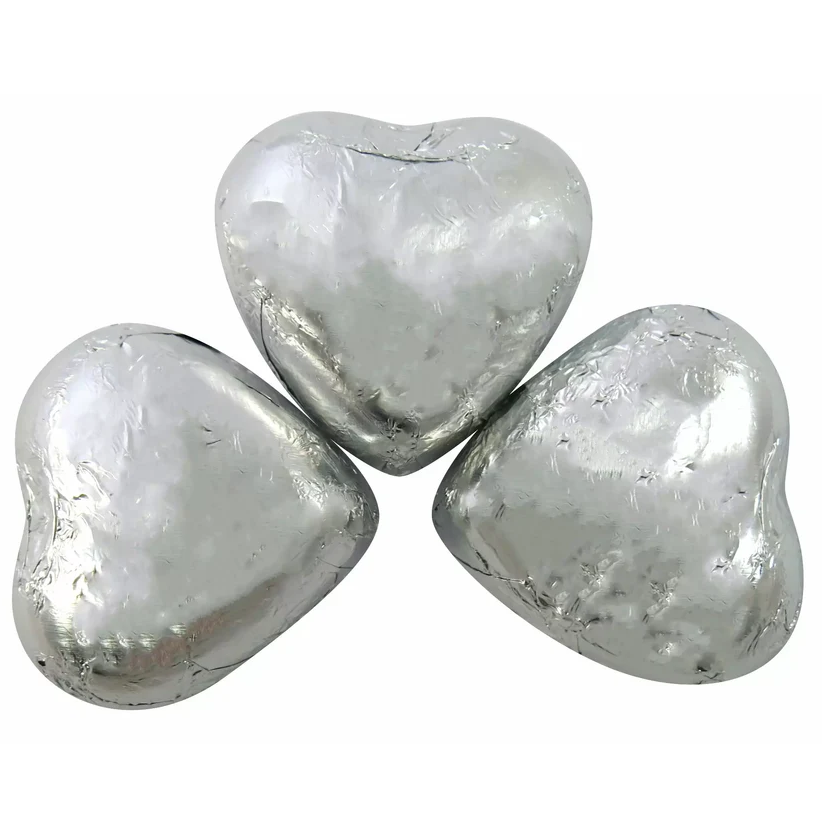 Milk Chocolate Hearts In Silver Foil (1kg)