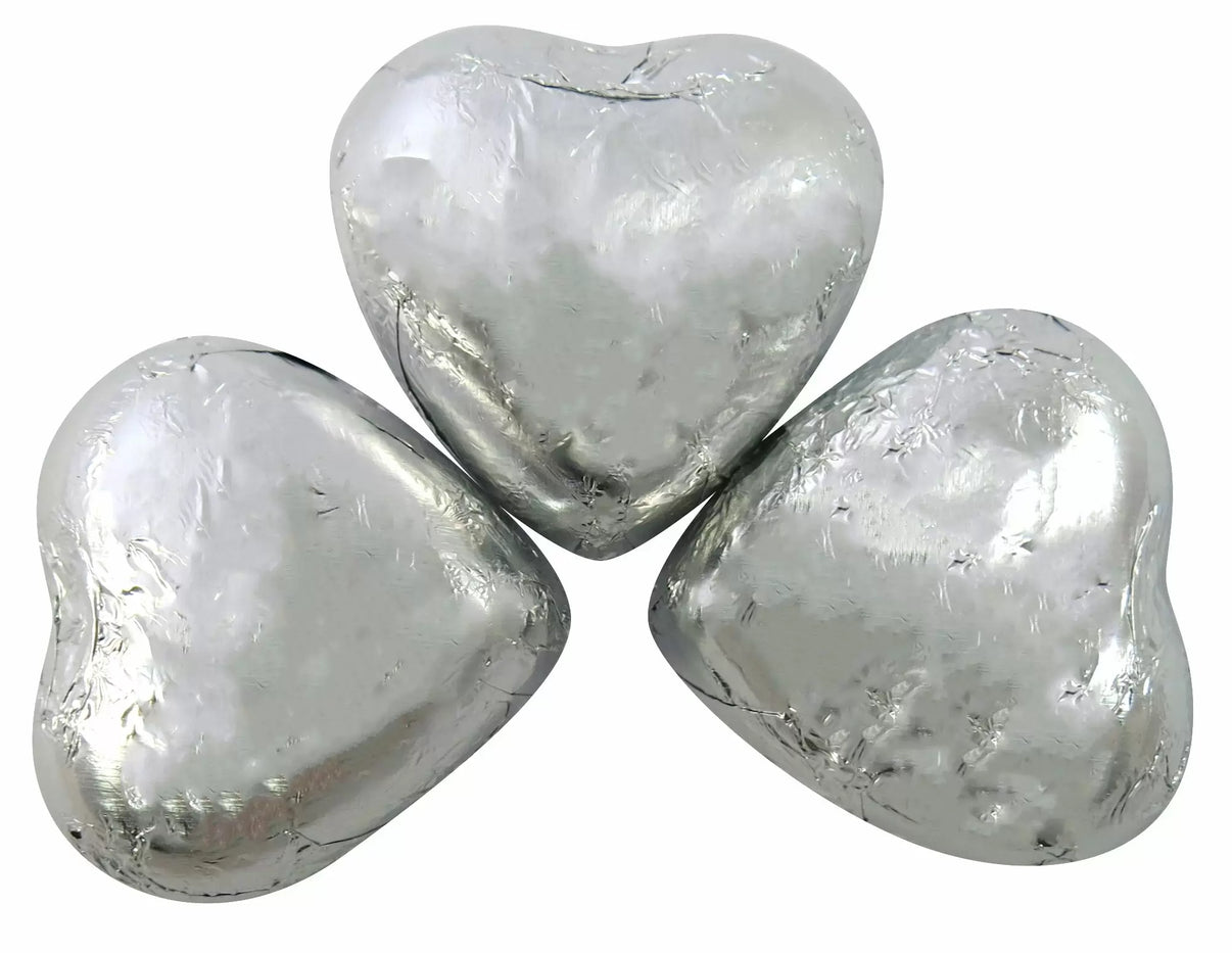 Milk Chocolate Hearts In Silver Foil