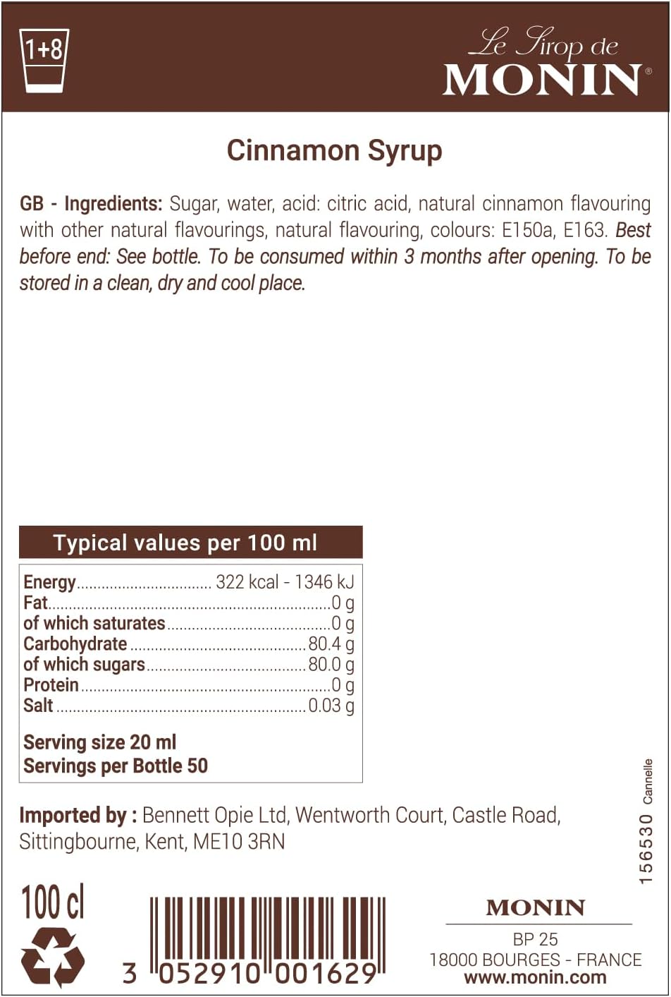 Monin Cinnamon Syrup 1 Litre