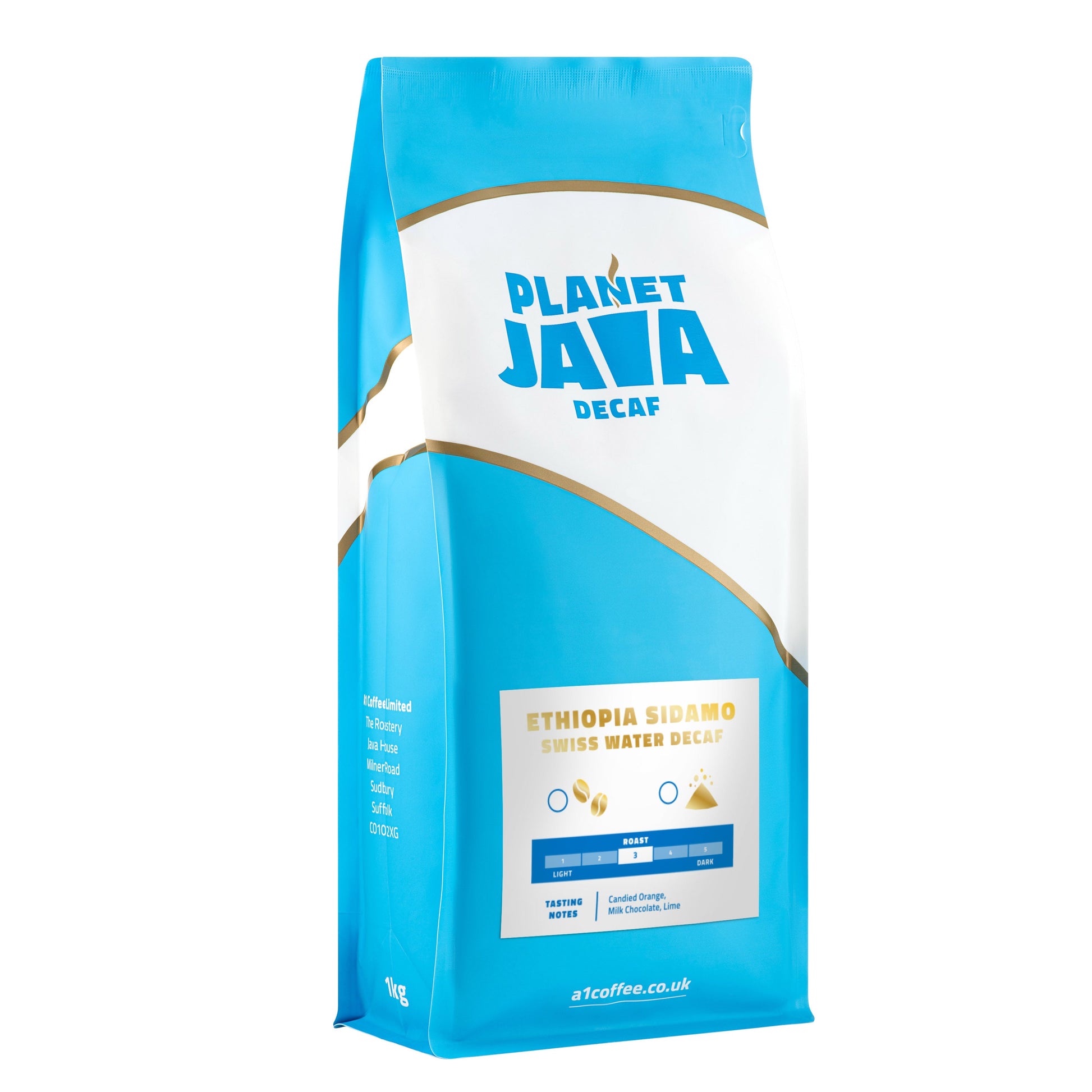 Planet Java Ethiopia Sidamo SW Decaf 100 Arabica Coffee Beans 1kg