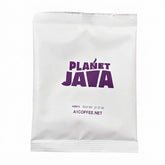 A white coffee packet with the brand name 'PLANET JAVA' printed in purple on the front, set against a plain white background.