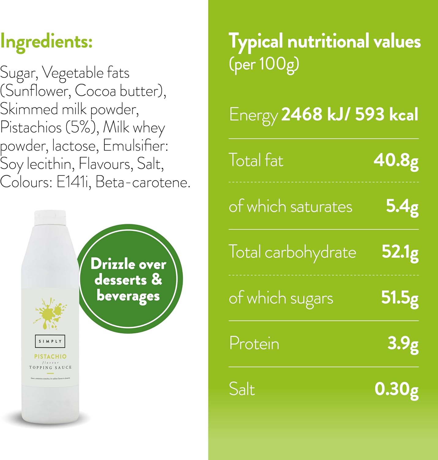 Simply Pistachio Squeezy Topping Sauce (1kg)