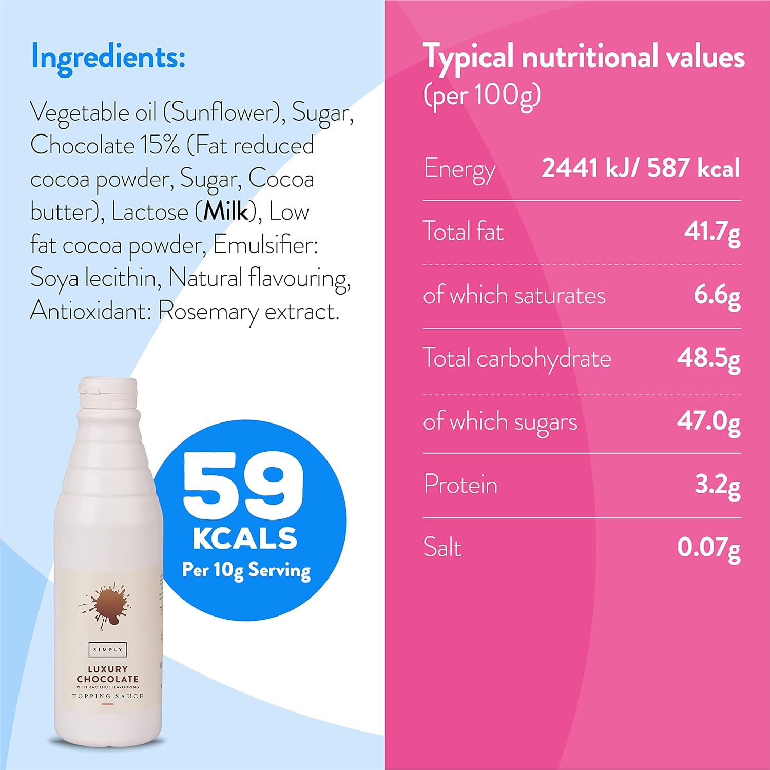 Simply Milk Chocolate Squeezy Topping Sauce (With Hazelnut) (1kg)