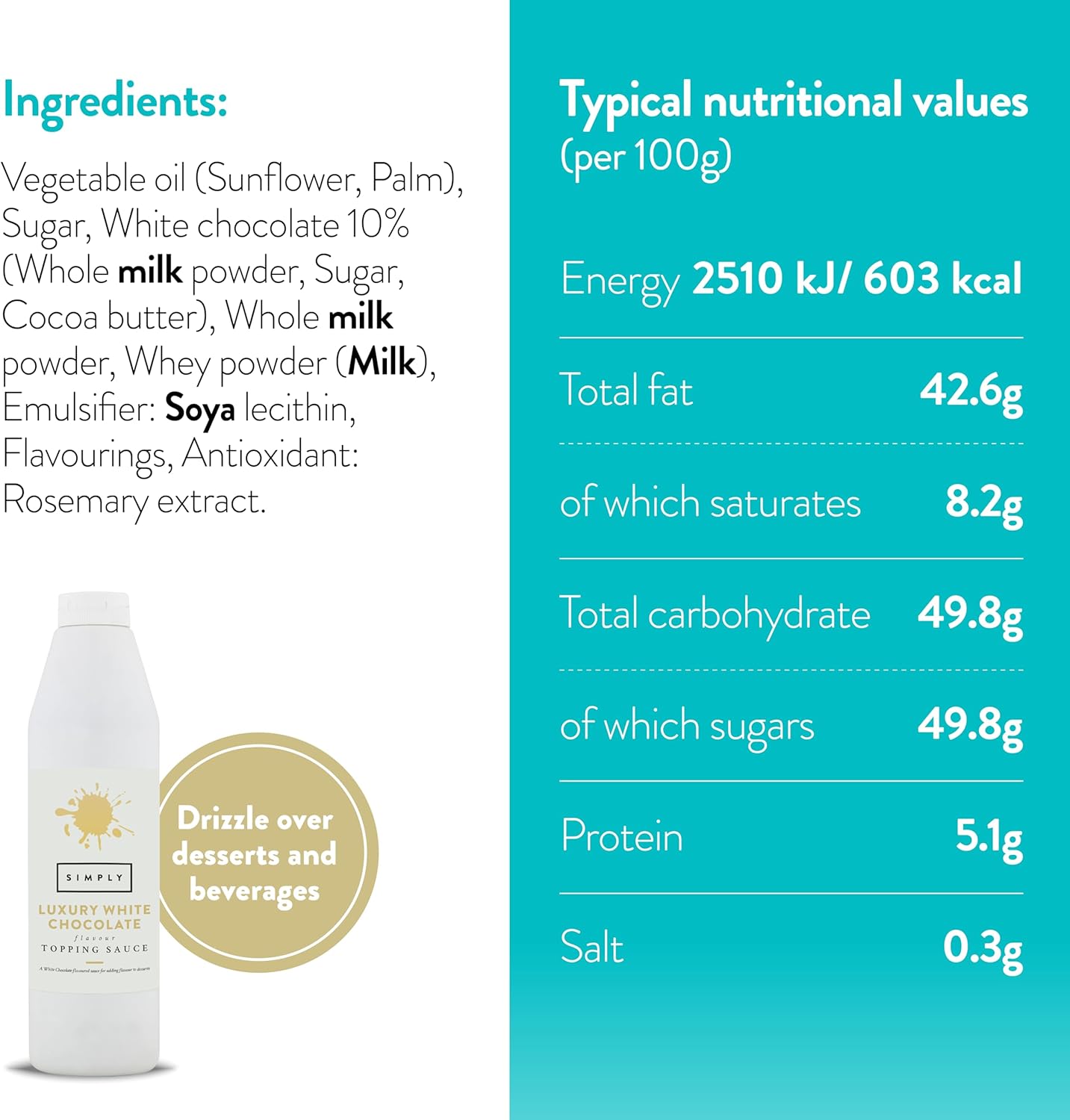 Simply White Chocolate Squeezy Topping Sauce (1kg)