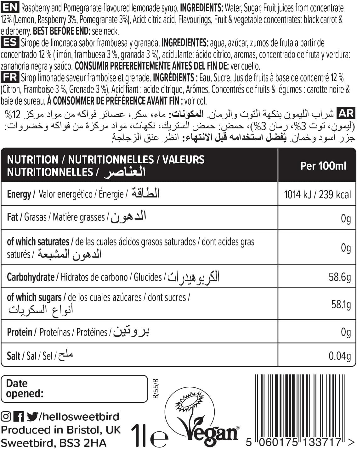 Sweetbird Raspberry & Pomegranate Lemonade Syrup